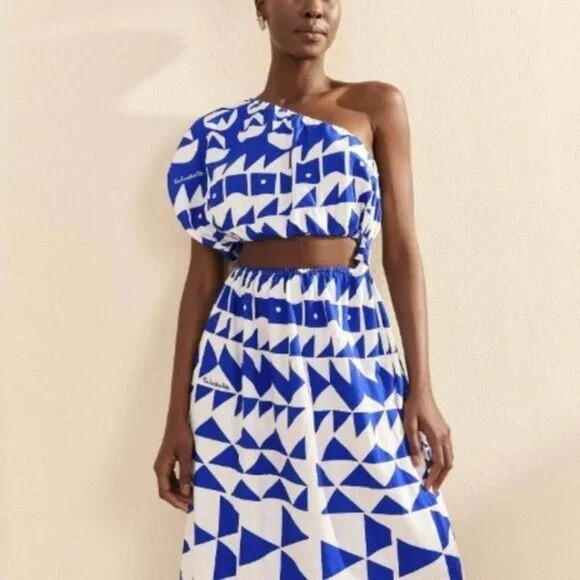 farm rio blue tile dress Blue Tile Dream Short Sleeve Mini Dress  FARM Rio